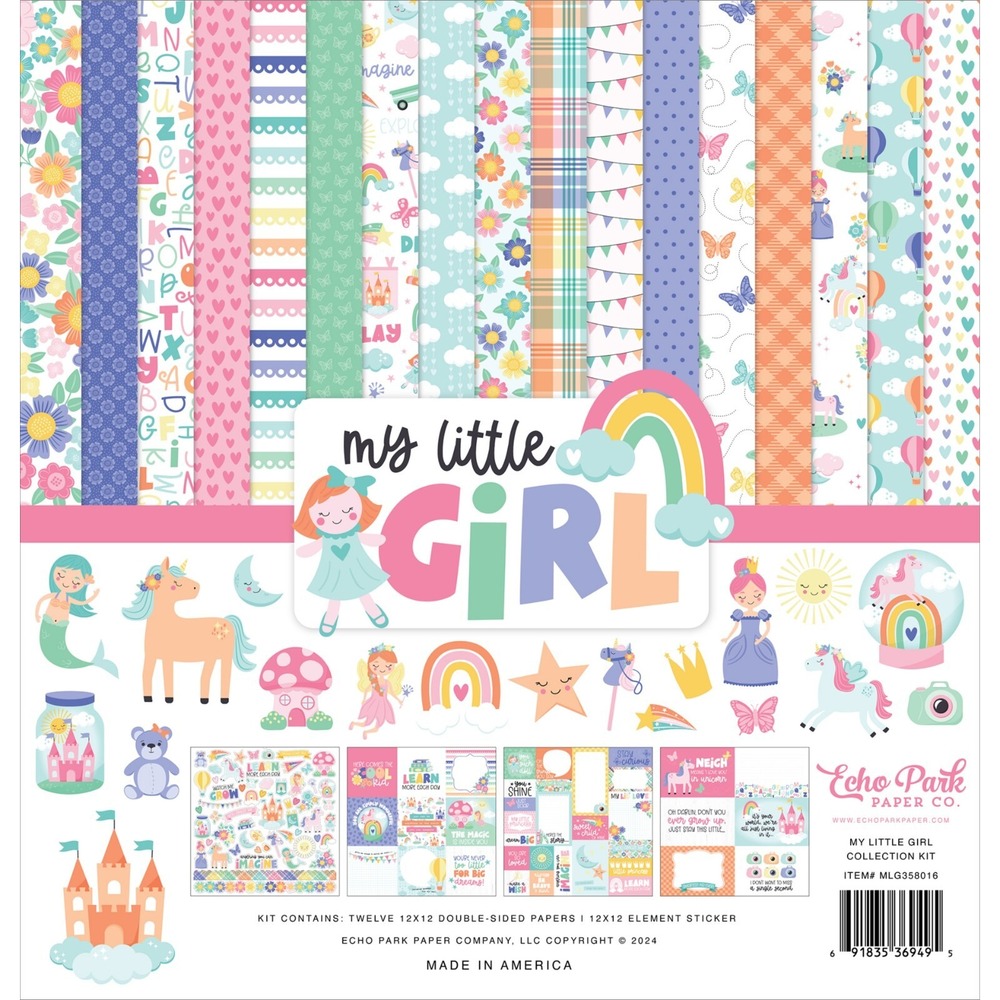 Echo Park My Little Girl Collection Kit 12"x12" Paper Stickers Made USA